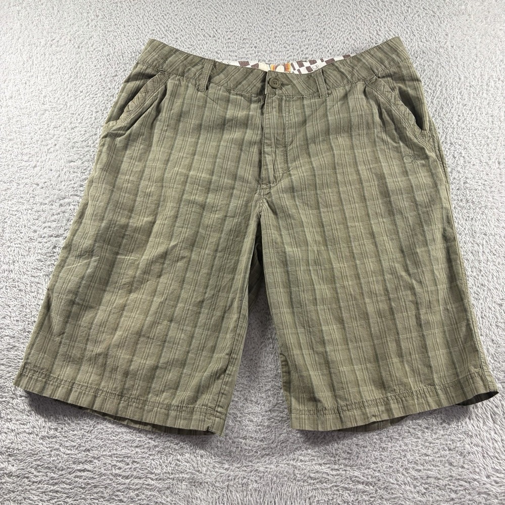 VINTAGE OP Skate Board Shorts Mens 36 Brown Green Plaid 12" Beach‎ Lightweight